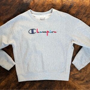 CHAMPION Reverse Weave Crewneck Gray Sweatshirt w/ Embroidered Logo Size Medium